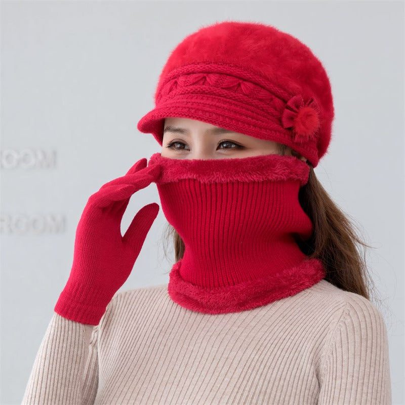 Bonnet femme en maille couvrant à porter seul ou en set – Rouge carmin