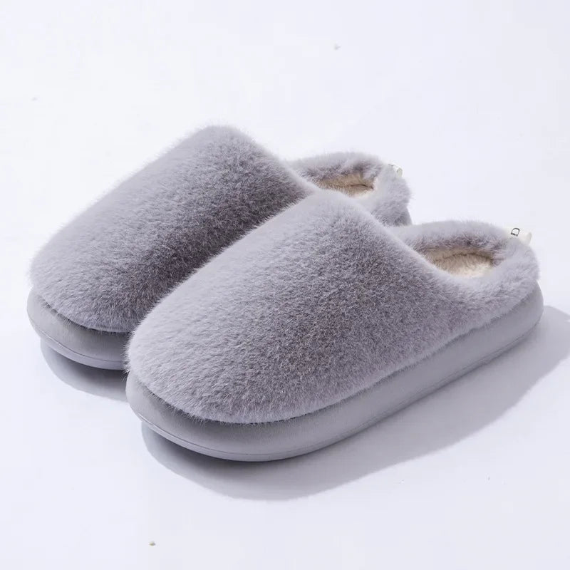 Chaussons femme fourrés en fausse fourrure à bout fermé – Gris