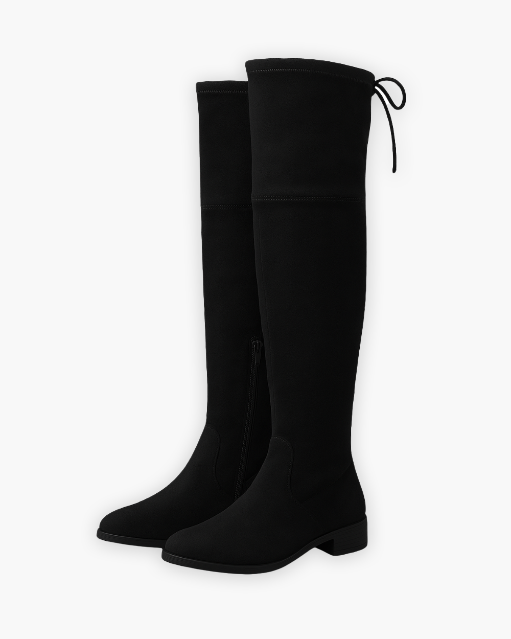 Cuissardes femme plates à talon bloc bas et zip latéral – Noir