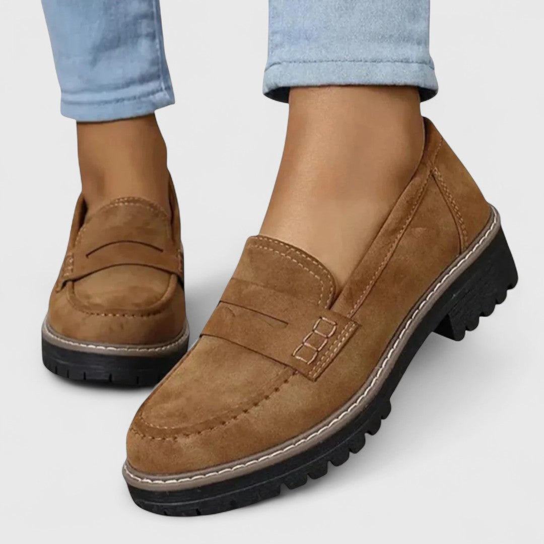 Mocassins femme à plateforme et semelle crantée, bride penny – Marron