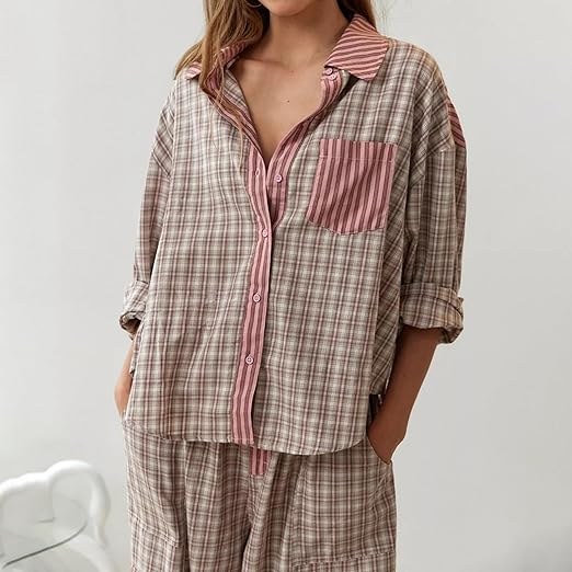 Pyjama femme douillet à haut ample et pantalon assorti – Rose