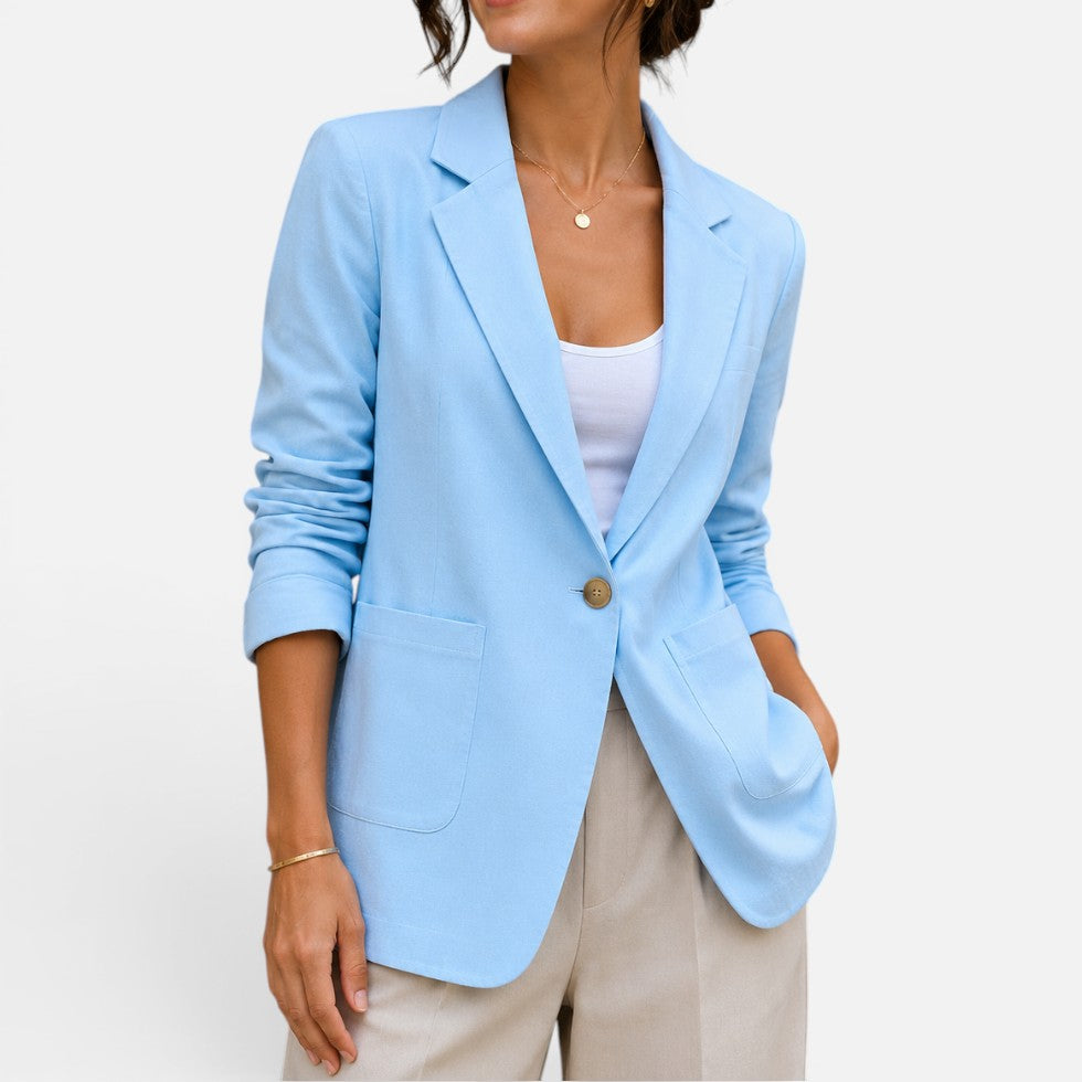Blazer femme ajusté à un bouton coupe tailleur – Bleu