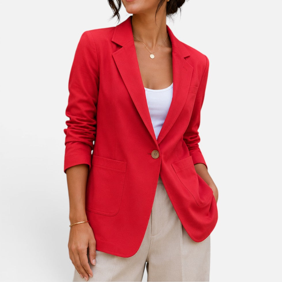 Blazer femme ajusté à un bouton coupe tailleur – Rouge orangé