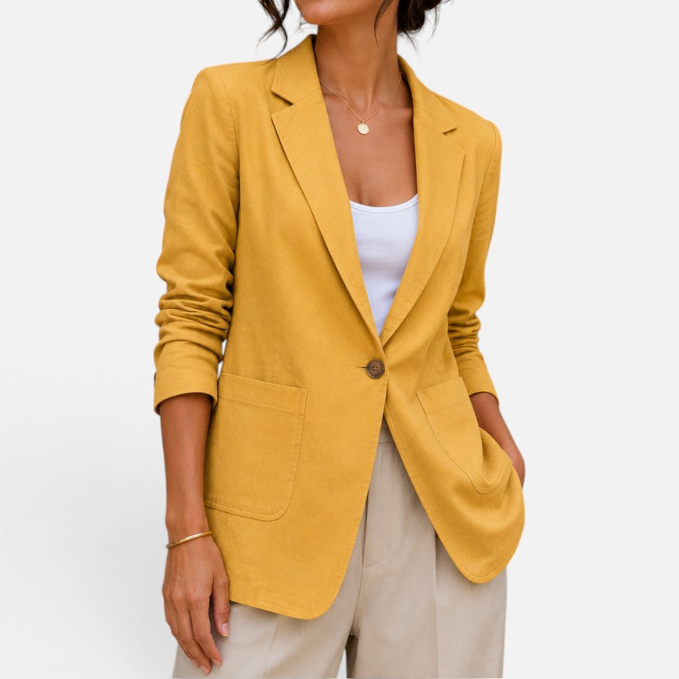 Blazer femme ajusté à un bouton coupe tailleur – Jaune