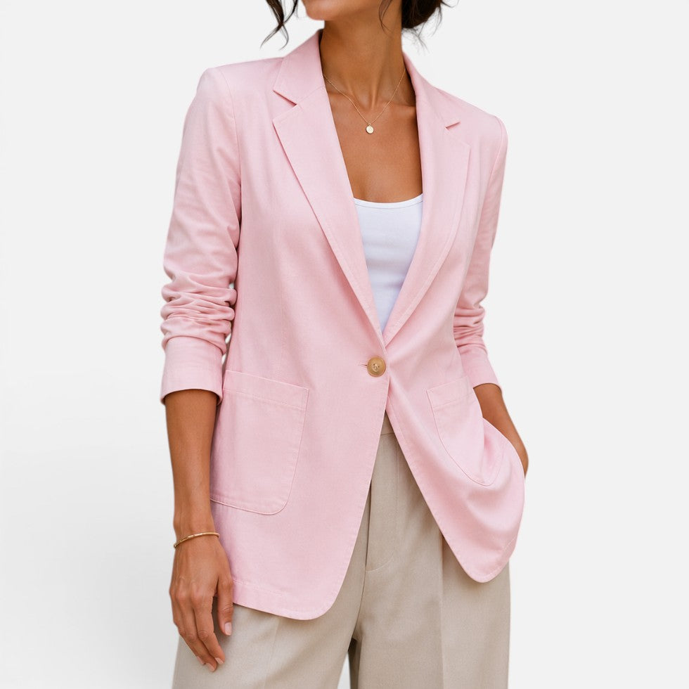 Blazer femme ajusté à un bouton coupe tailleur – Rose