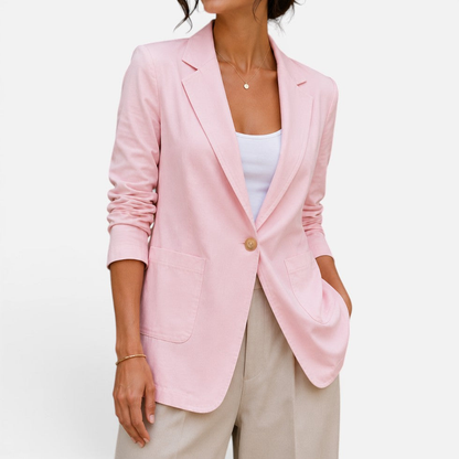 Blazer femme ajusté à un bouton coupe tailleur – Rose