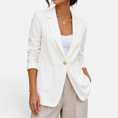 Blazer femme ajusté à un bouton coupe tailleur – Blanc