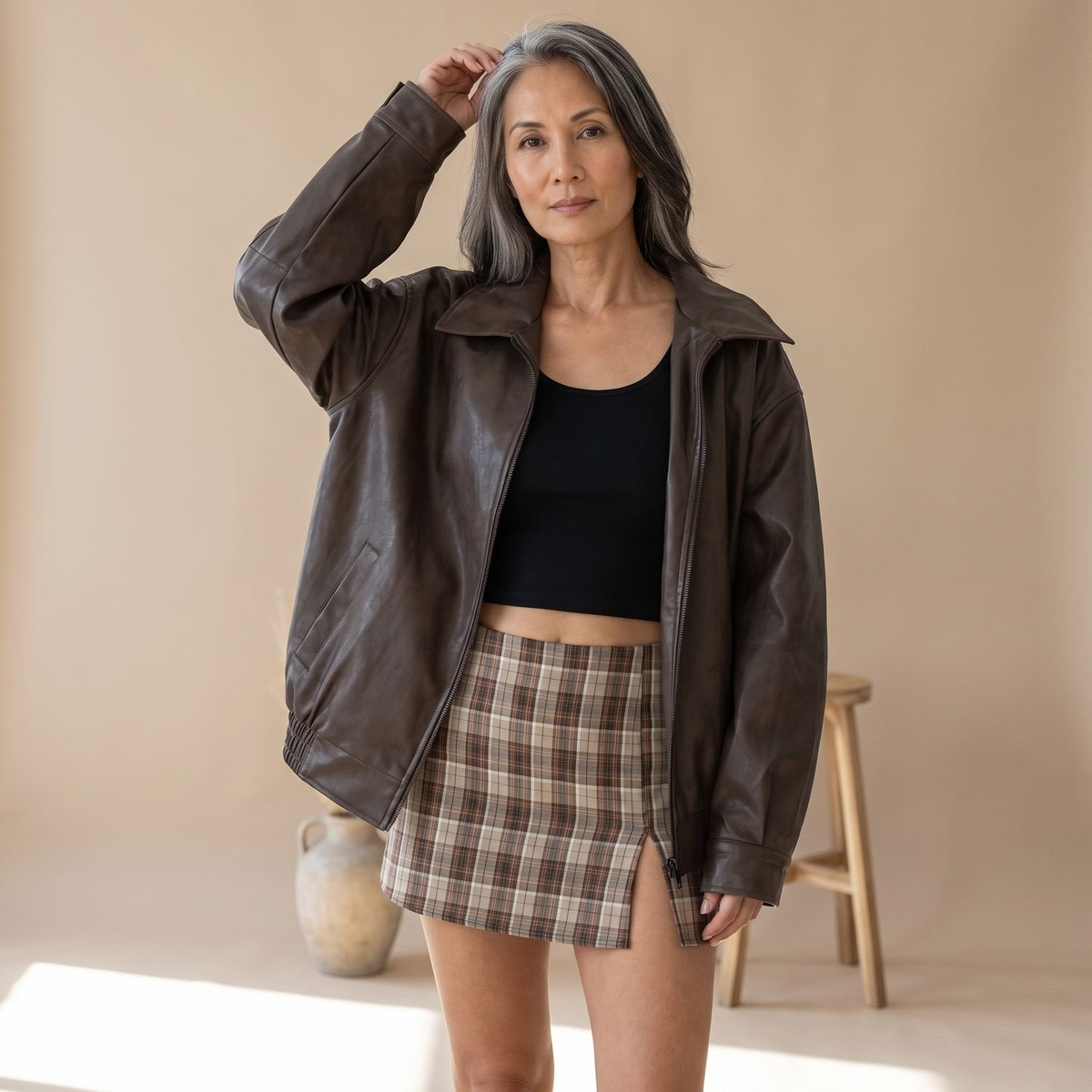 Bomber femme oversize en simili cuir avec doublure douce