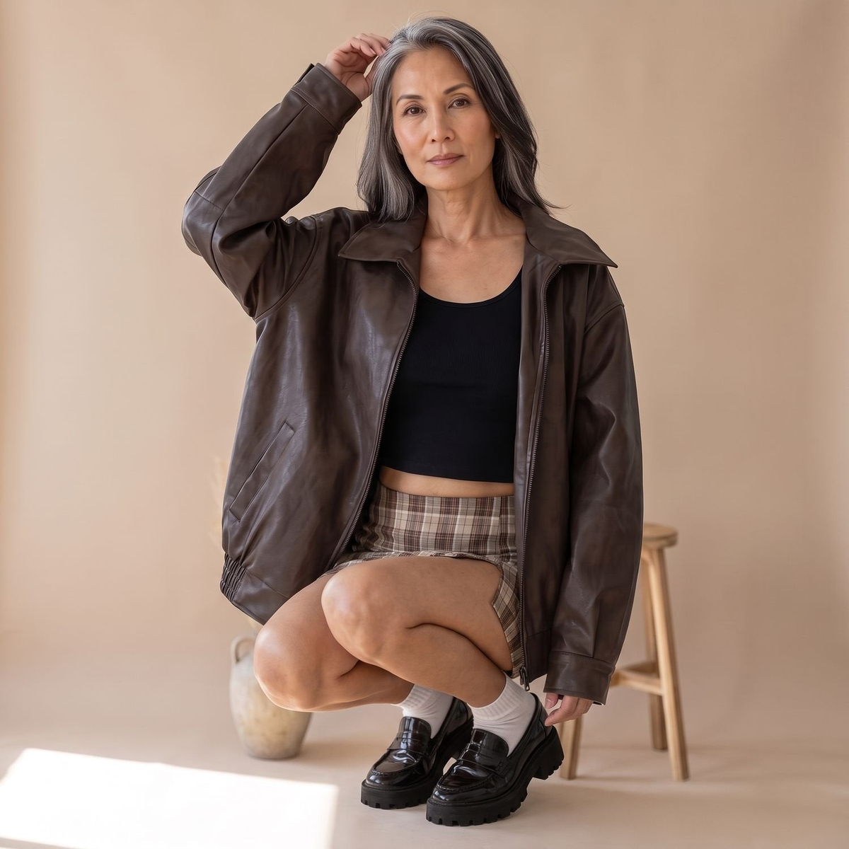Bomber femme oversize en simili cuir avec doublure douce