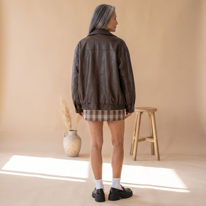 Bomber femme oversize en simili cuir avec doublure douce