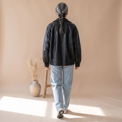 Bomber femme oversize en simili cuir avec doublure douce