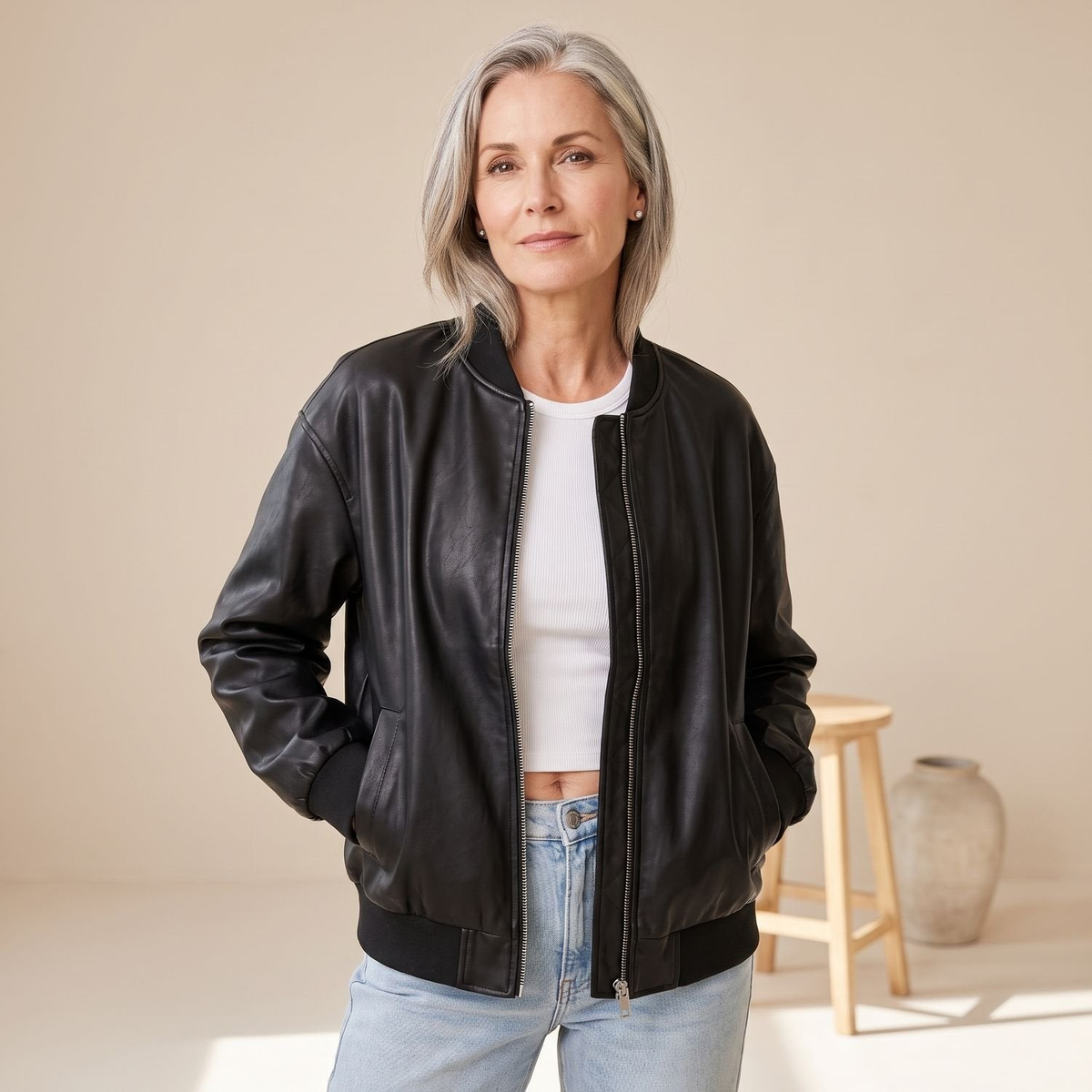 Bomber femme oversize en simili cuir avec doublure douce