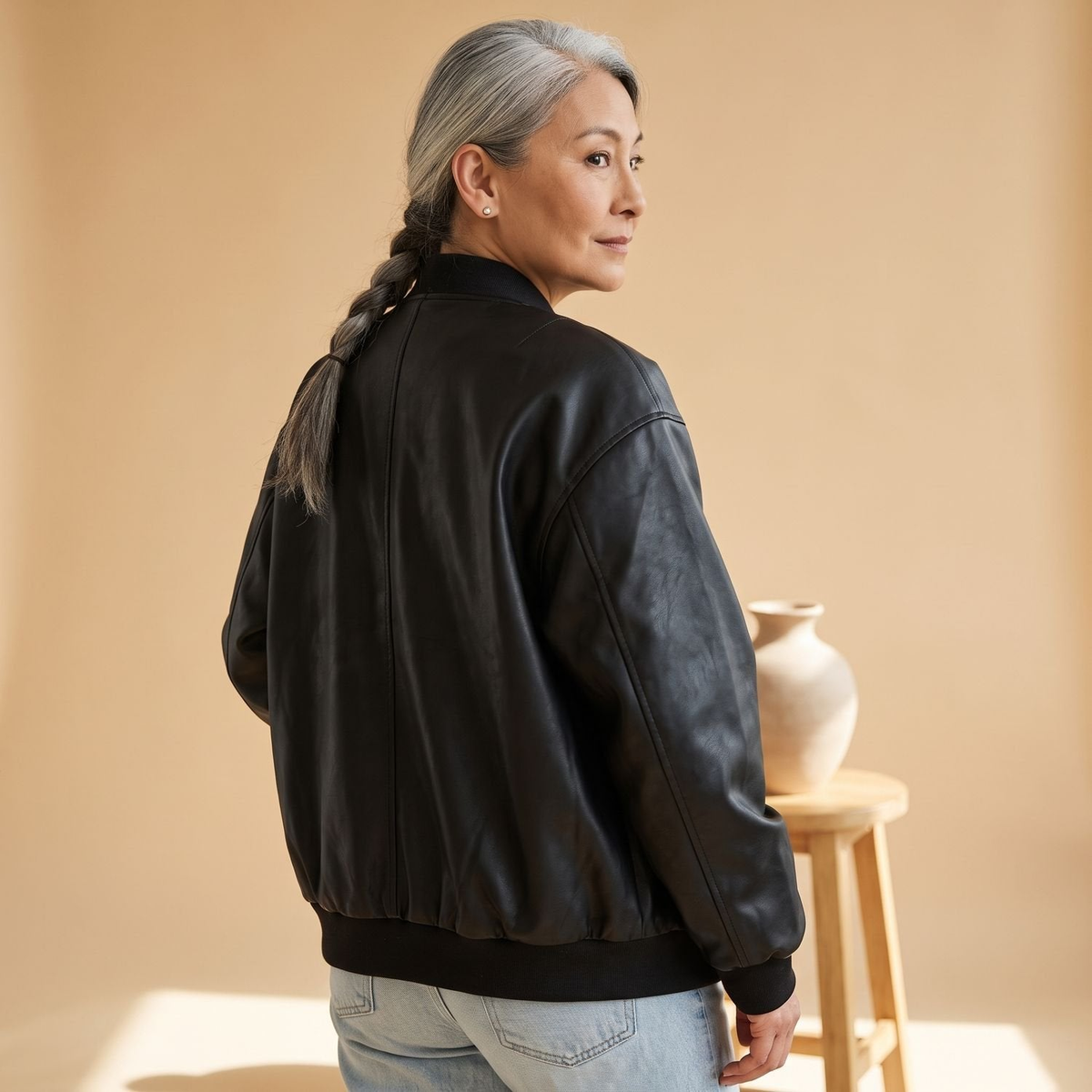 Bomber femme oversize en simili cuir avec doublure douce