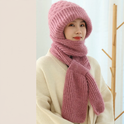 Bonnet femme à écharpe intégrée et doublure douce