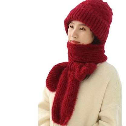 Bonnet femme à écharpe intégrée et doublure douce