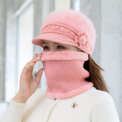 Bonnet femme en maille couvrant à porter seul ou en set – Rose