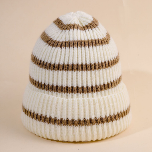Bonnet femme rayé style beanie à doublure douce