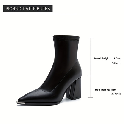 Boots femme à bout pointu, talon bloc et zip latéral