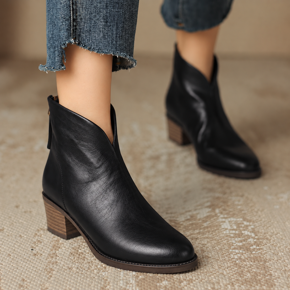 Boots femme à petit talon et ligne épurée – Noir