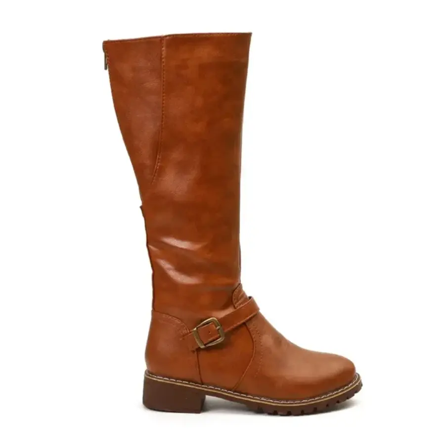 Bottes cavalières femme à petit talon et bride à boucle