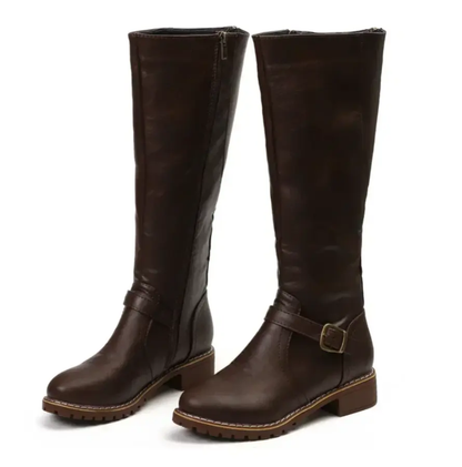 Bottes cavalières femme à petit talon et bride à boucle