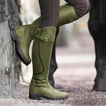 Bottes cavalières femme hautes à petit talon bloc – Vert