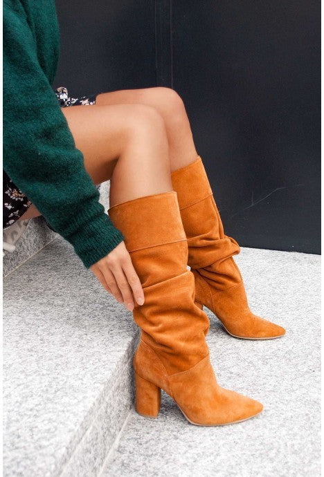 Bottes hiver femme effet daim à talon bloc et tige froncée
