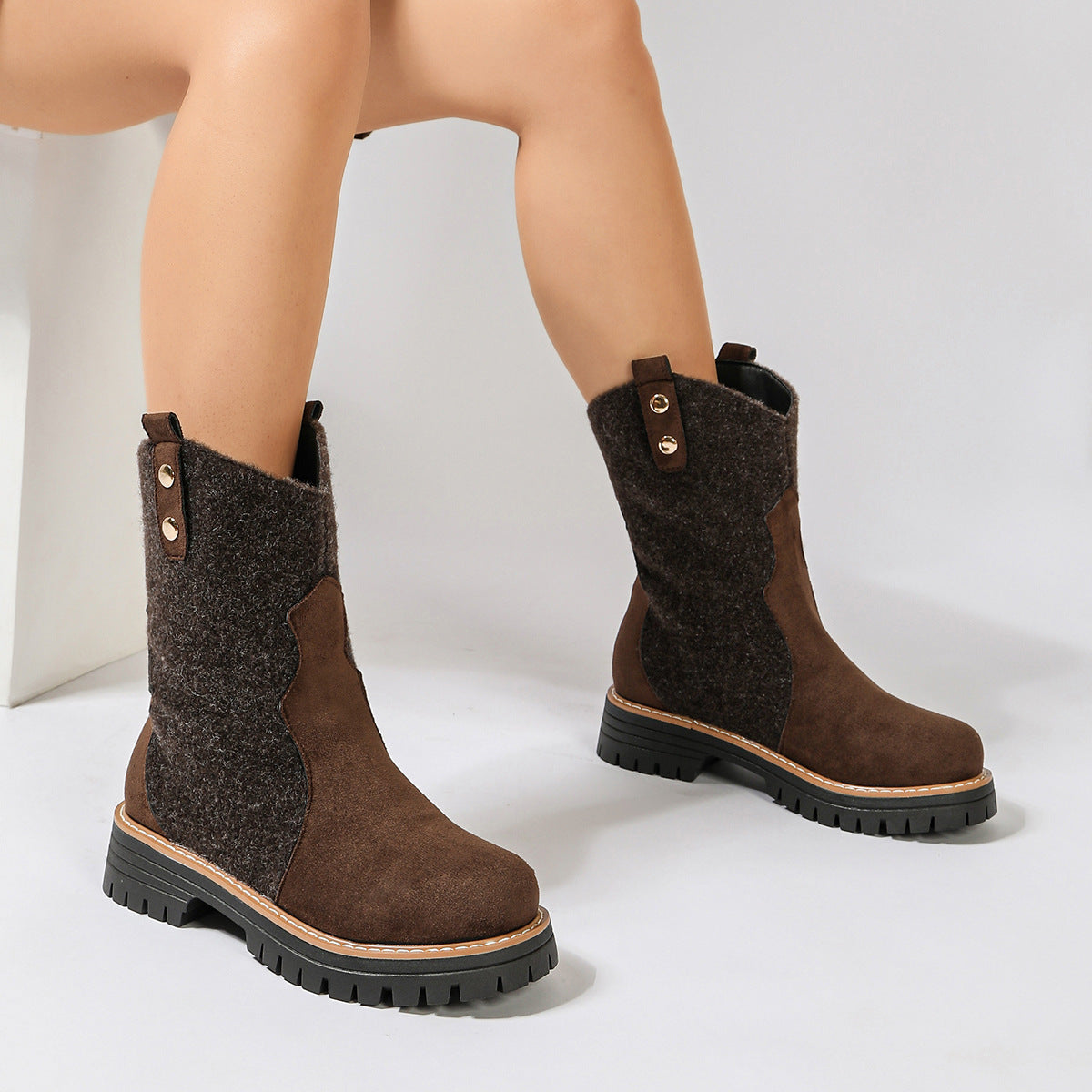 Bottes marron femme effet daim à doublure douce et zip
