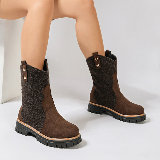 Bottes marron femme effet daim à doublure douce et zip