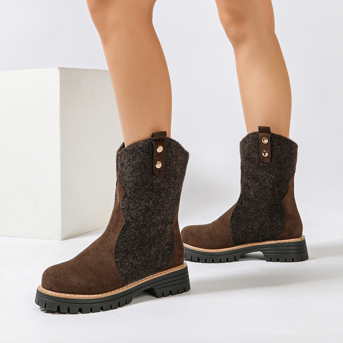 Bottes marron femme effet daim à doublure douce et zip