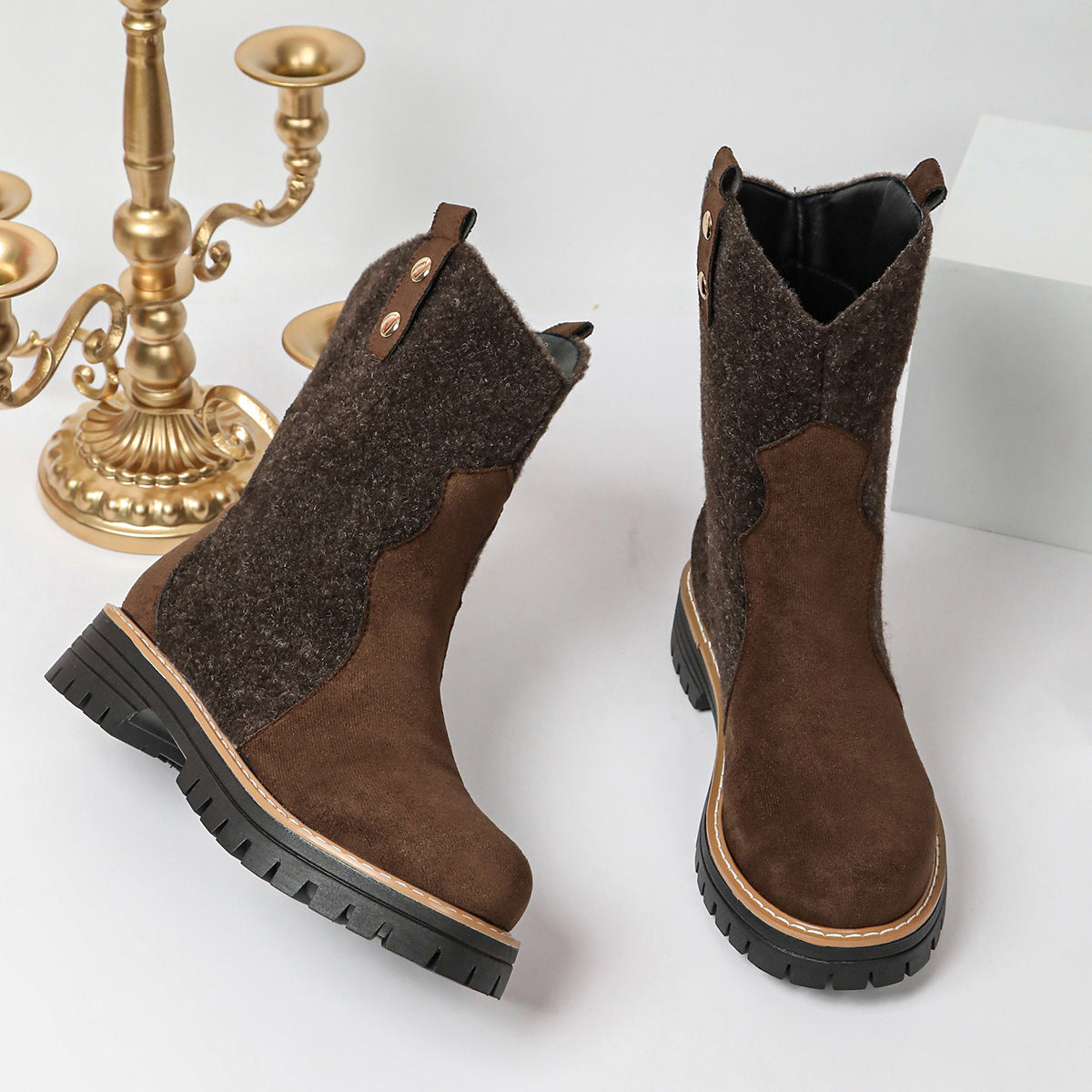 Bottes marron femme effet daim à doublure douce et zip