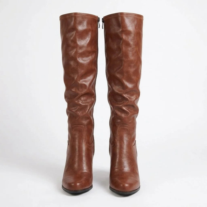 Bottes marron femme hautes à talon bloc et plateforme