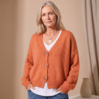 Cardigan femme oversize col V à épaules tombantes – Orange