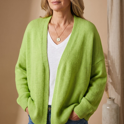 Cardigan femme oversize col V à épaules tombantes – Vert clair