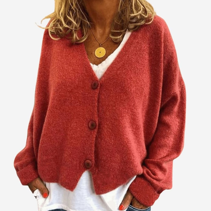 Cardigan femme oversize col V à épaules tombantes – Rouille