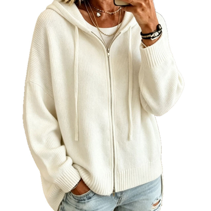 Cardigan femme zippé à capuche en grosse maille