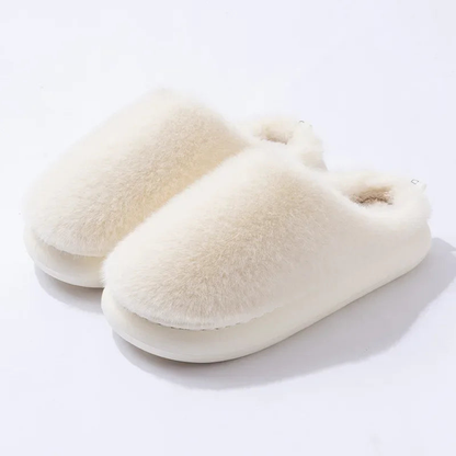 Chaussons femme fourrés en fausse fourrure à bout fermé – Blanc