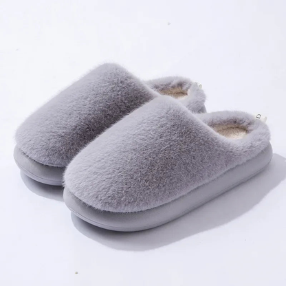 Chaussons femme fourrés en fausse fourrure à bout fermé – Gris