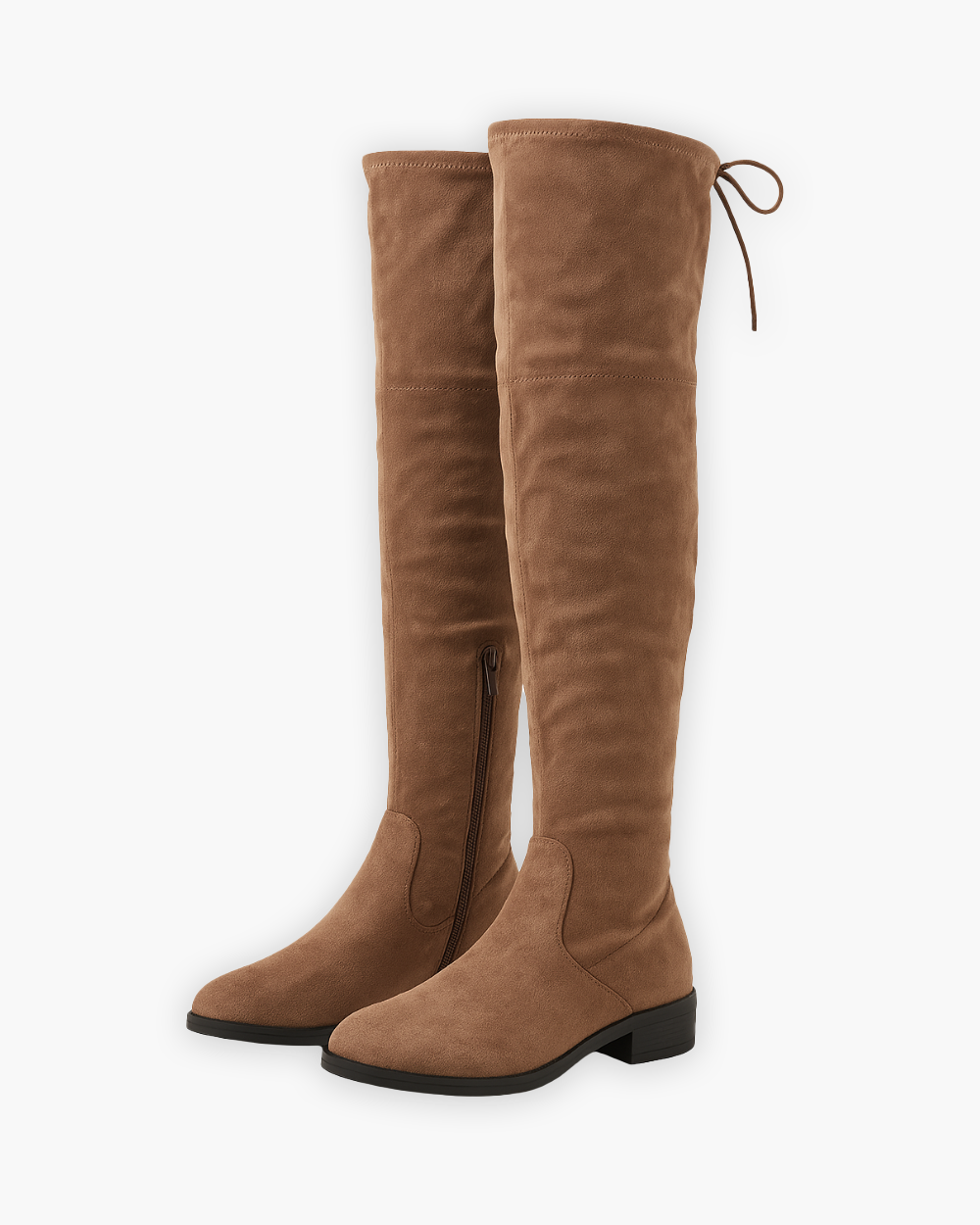 Cuissardes femme plates à talon bloc bas et zip latéral – Marron