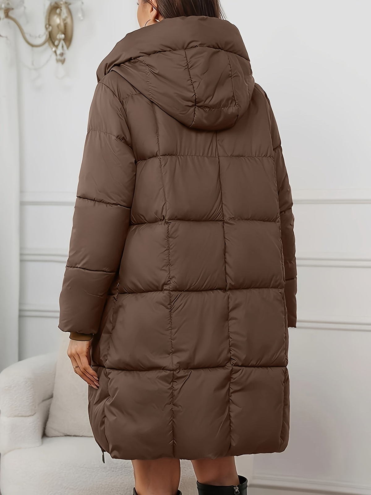 Doudoune longue femme à capuche et zip intégral