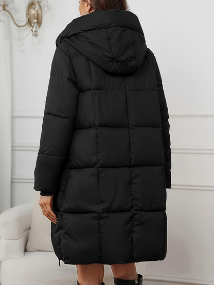 Doudoune longue femme à capuche et zip intégral