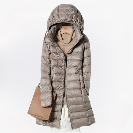 Doudoune longue femme légère à capuche intégrée – Gris