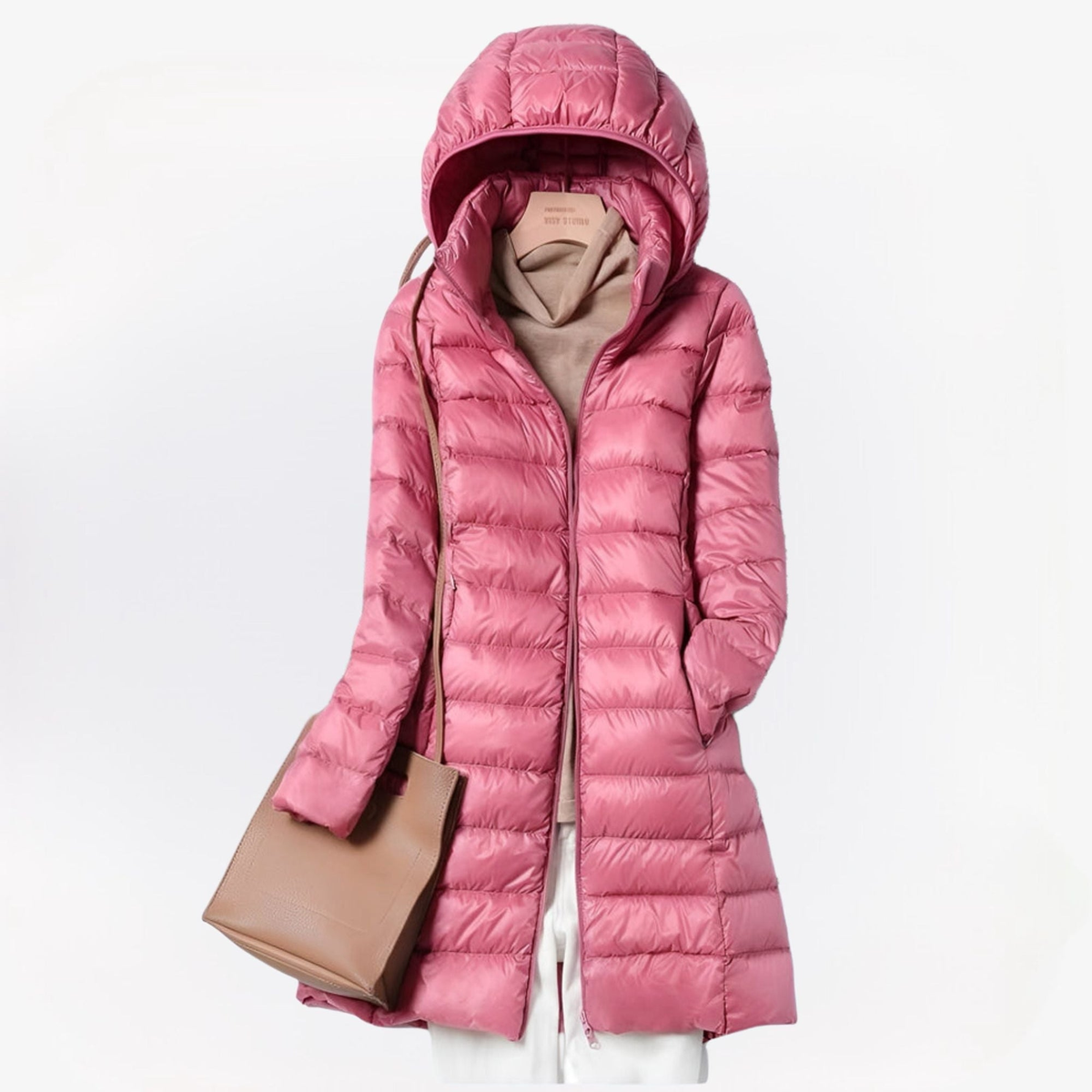 Doudoune longue femme légère à capuche intégrée – Rose
