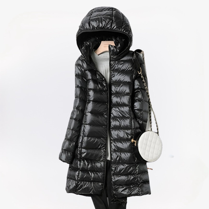 Doudoune longue femme légère à capuche intégrée – Noir