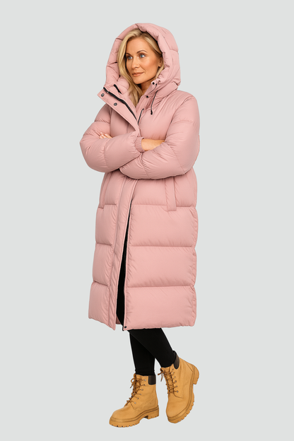 Doudoune longue femme matelassée à capuche enveloppante