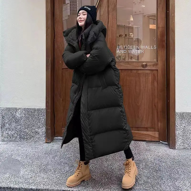 Doudoune longue femme matelassée à capuche enveloppante