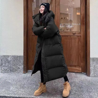 Doudoune longue femme matelassée à capuche enveloppante