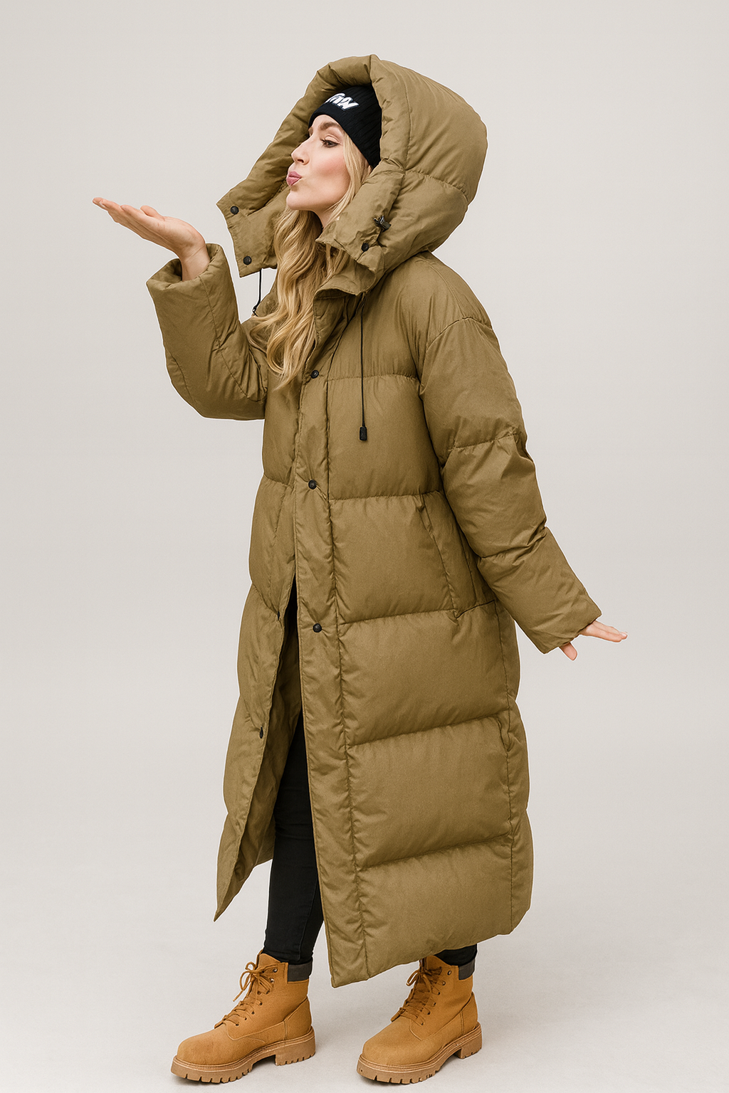 Doudoune longue femme matelassée à capuche enveloppante