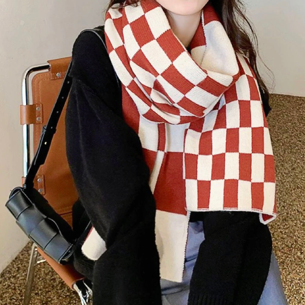 Écharpe femme à carreaux légère et facile à nouer – Rouge