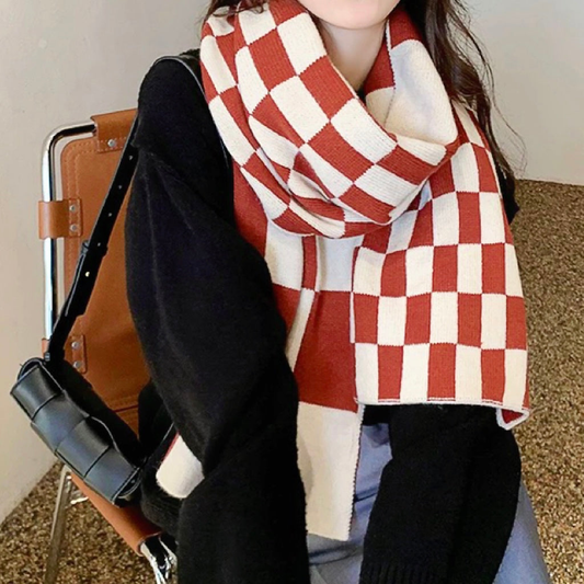 Écharpe femme à carreaux légère et facile à nouer – Rouge